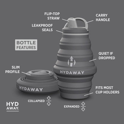 HYDAWAY 17oz Collapsible Water Bottle - BPA-Free, Leakproof, Lightweight, and Space-Saving - Perfect for Travel, Hiking, and Everyday Hydration