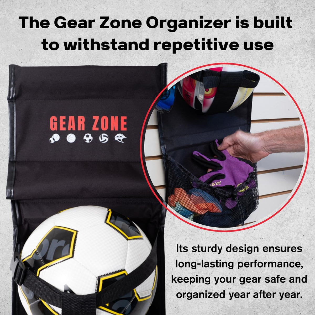 Hanging Sports Equipment Organizer | Multi-Purpose | Garage Sports Ball Storage | Storage for Basketball Football Volleyball Tennis Soccer Biking | Toy Storage | Includes Hook
