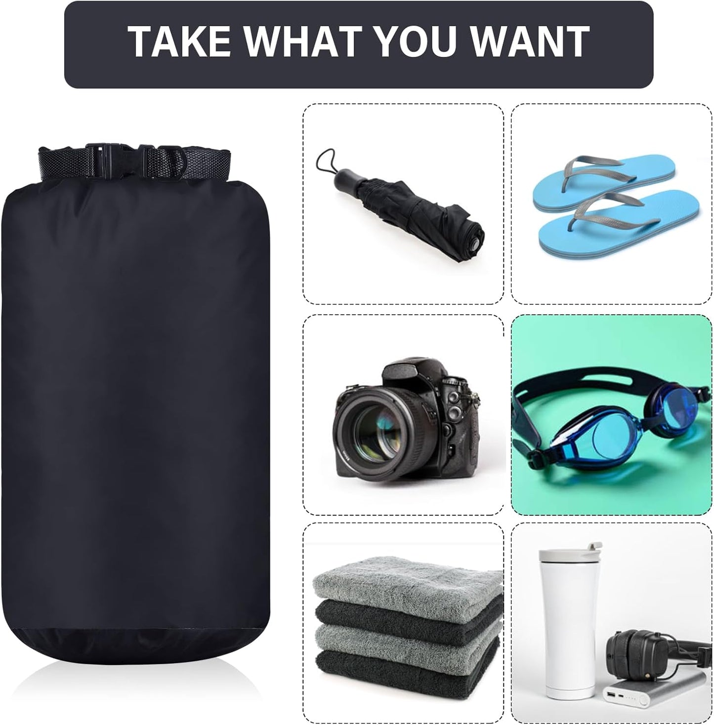 6 Pcs Waterproof Dry Bag Sack Lightweight Outdoor Dry Bags 35 L, 20 L, 15 L, 10 L, 5 L, 3 L Waterproof Boat Bag for Kayaking, Backpacking, Hiking, Camping Rafting(Black)