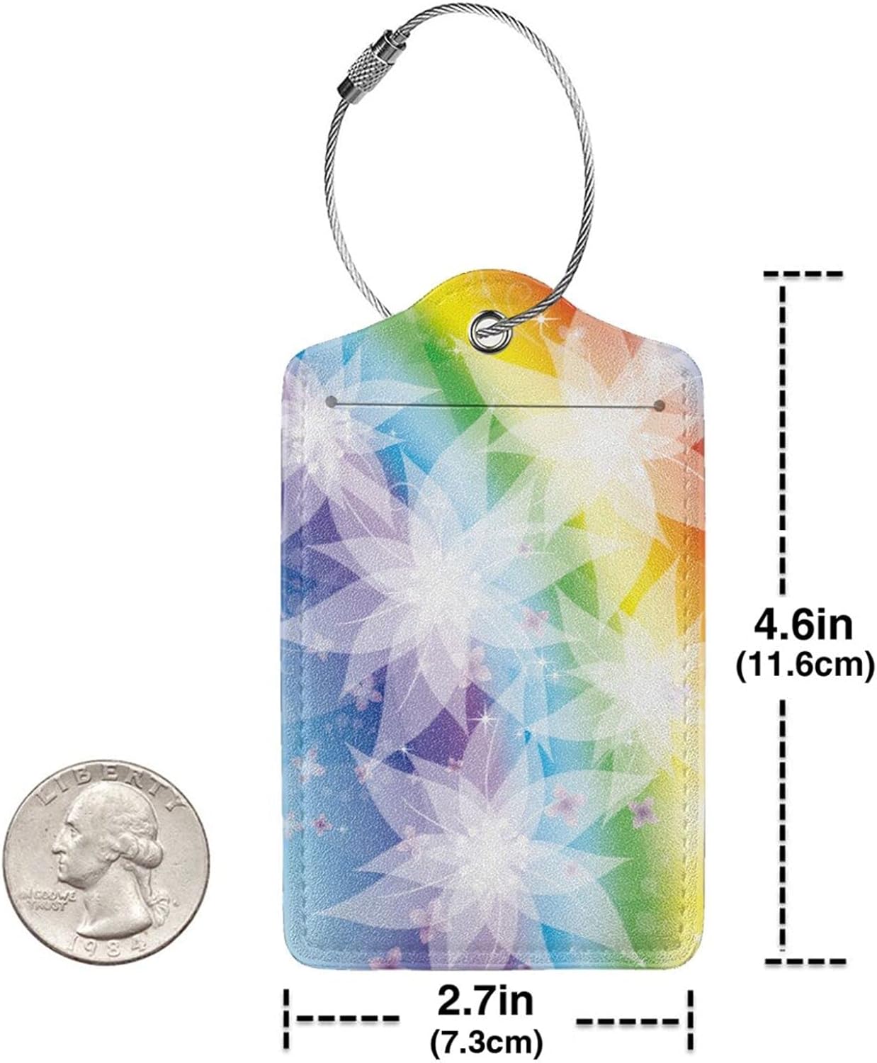 2 Pieces Rainbow Luggage Tags for Women Girls, Beautiful Leather Tags for Luggage with White Flower Pattern, Suitcase Tags with Privacy Cover ID Name Labels