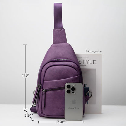 Alldaily Large Sling Bag for Women Crossbody Purse Leather Fashionable Trendy Chest Bag for Travel, Fanny Pack (Purple)