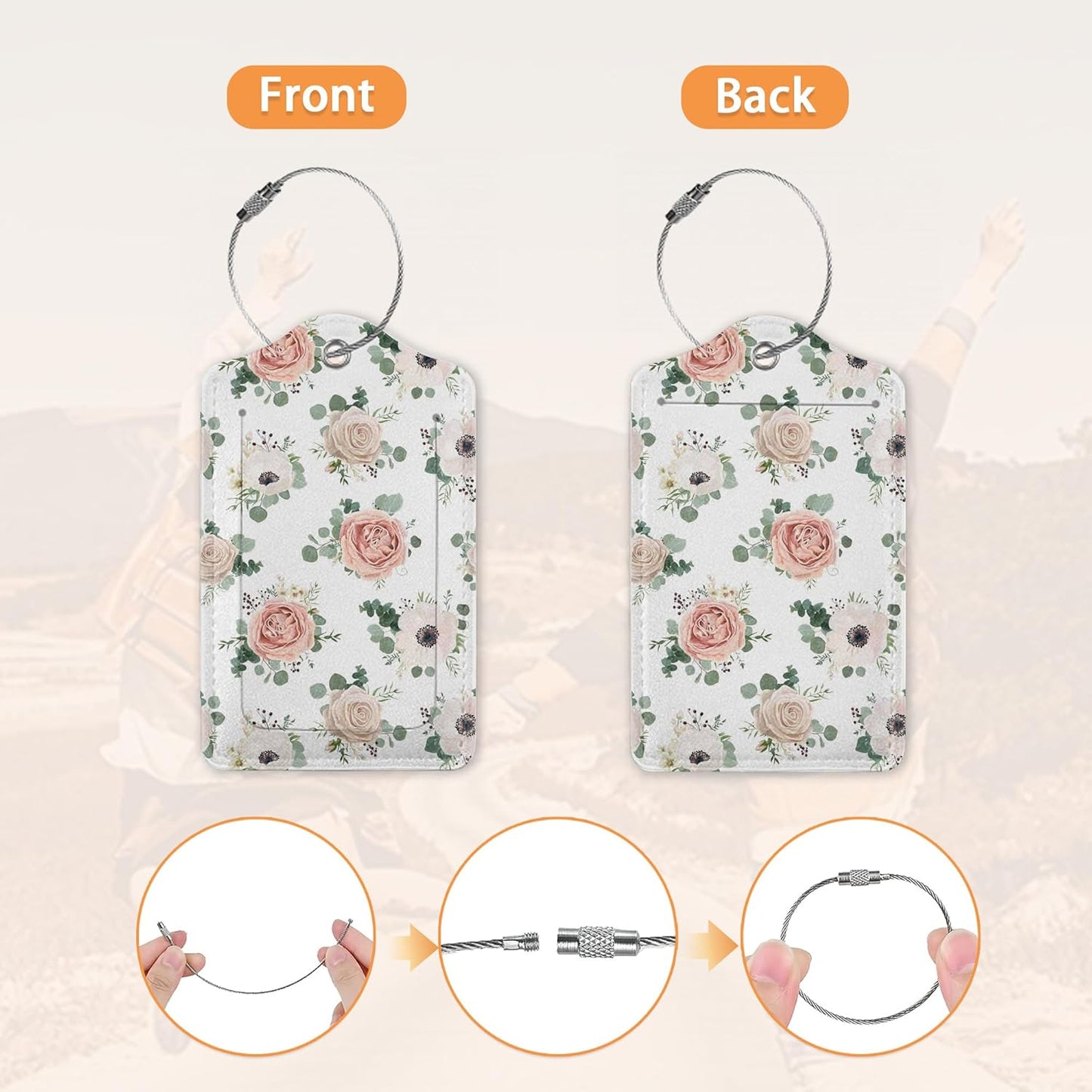 2 Pcs Luggage Tags for Suitcase,Watercolor Flowers Floral Blossom Luggage Tag Name Id Labels with Privacy Cover for Travel Backpack Women Men