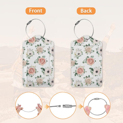 2 Pcs Luggage Tags for Suitcase,Watercolor Flowers Floral Blossom Luggage Tag Name Id Labels with Privacy Cover for Travel Backpack Women Men