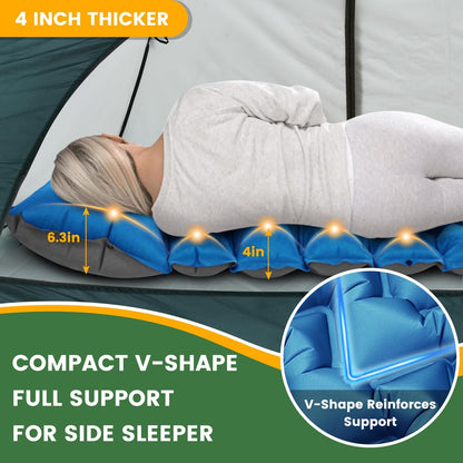 Inflatable Camping Mat, Ultra-Lightweight Sleeping Pad with Built-in Pillow & Foot Pump, Camp Pads for Backpackers, Hikers & Outdoor Enthusiasts, Easy to Carry, Gifts