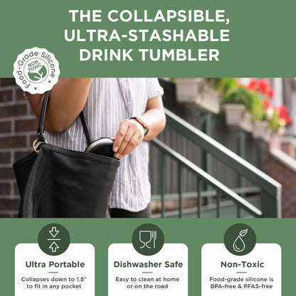 HYDAWAY 16oz Collapsible Tumbler - BPA-Free, Reusable Silicone Cup with Lid & Insulating Sleeve - Perfect for Coffee, Travel, and Everyday Use
