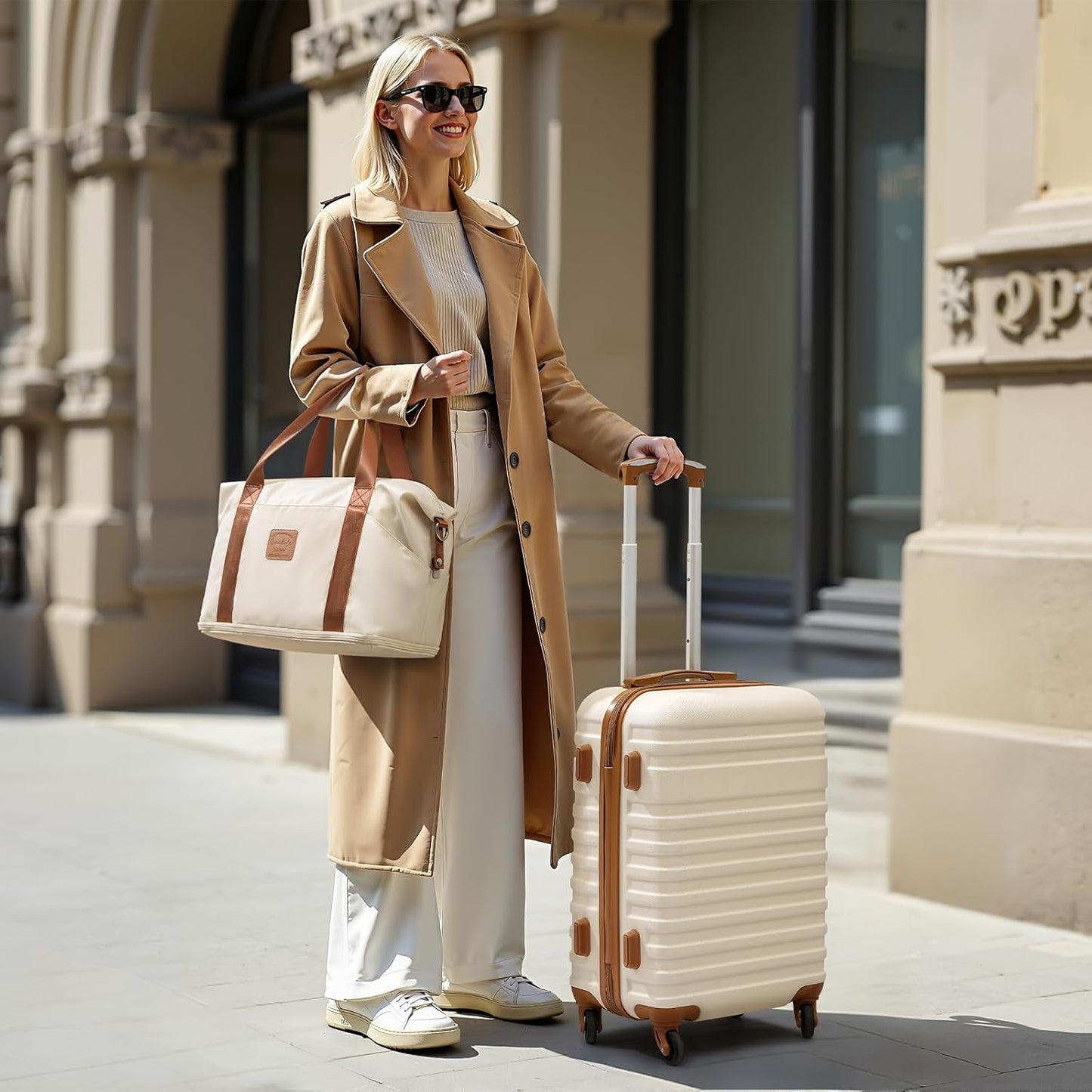 Coolife Suitcase Set 3 Piece Luggage Set Carry On Hardside Luggage with TSA Lock Spinner Wheels (White, 5 piece set)