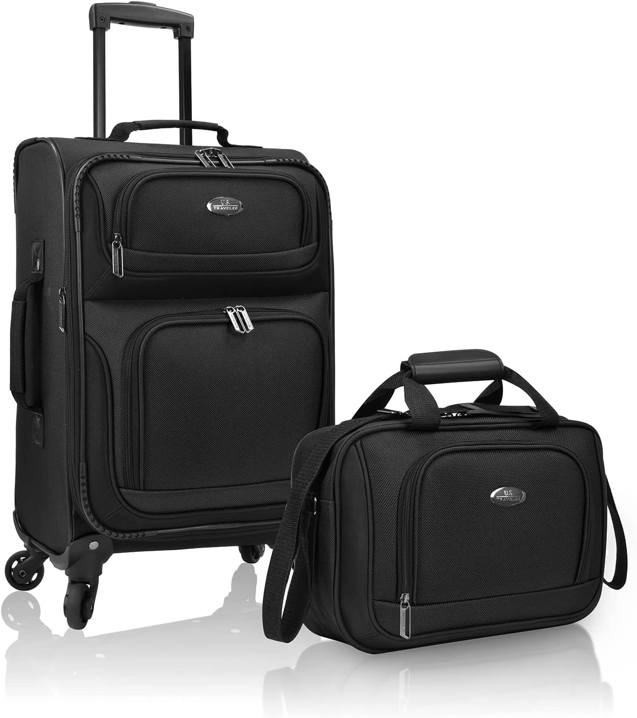 U.S. Traveler Lightweight Rolling 20" Carry On Luggage Softside Suitcase, Black, 4 Wheel