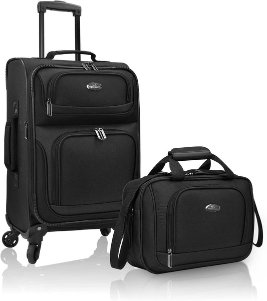 U.S. Traveler Lightweight Rolling 20" Carry On Luggage Softside Suitcase, Black, 4 Wheel