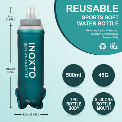 INOXTO Soft Flask,Collapsible Soft Water Bottles for Hydration Vests and Running Packs, Soft Flask Running Bottles for Hiking Cycling(250/500 ml) (2 PCS 500ML)