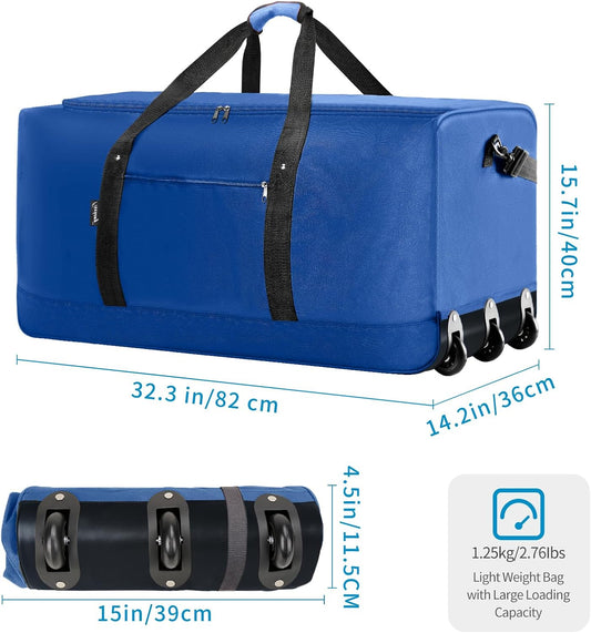 Finnhomy 120L Foldable Rolling Duffel Bag with 3 Wheels, Light Weight Travel Duffel bag with Large Loading Capacity, 32 inch Rolling Duffel bag with Shoulder Strap for Travel Camping Sports