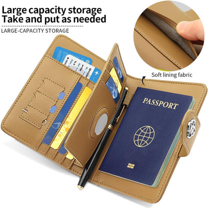 Passport Holder Wallet Bag with AirTag Holder, Card Slots Passport Solt Ticket Cash Solt, Photo Solt Sim Card Pen Slot.Apricot