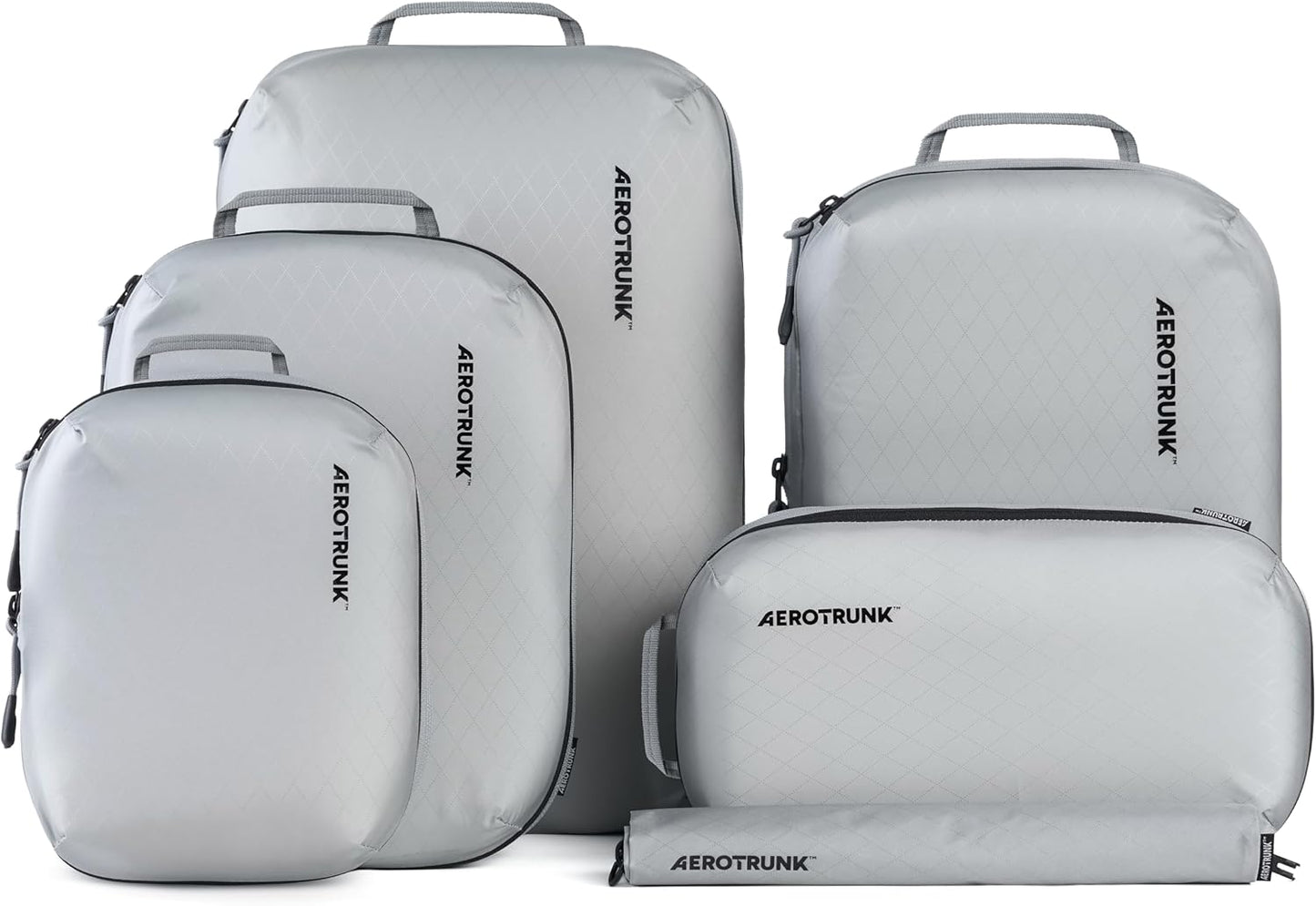 Aerotrunk Ultralight Compression Packing Cubes - Lightweight Travel Organizers for Suitcases and Luggage (6-Pack, Light Grey)