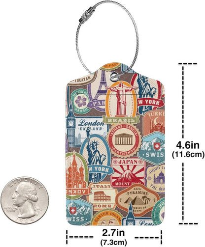 2 Pack Landmark Sticker Luggage Tags for Suitcases Women Men Kids, Bag Tags for Leather Luggage with Waterproof Suitcase Tags Privacy Cover Name ID Label Steel Loop for Travel Bag Suitcase