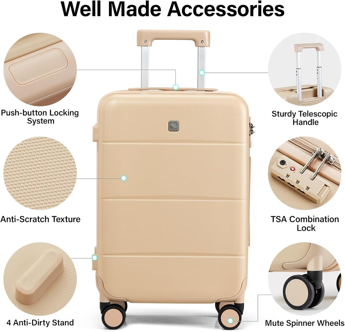 Hanke 3 Piece Luggage Sets with Spinner Wheels, Carry On Luggage Lightweight PC Hard Shell Suitcases TSA Luggage Checked Bag 20/24/28 Inch Luggage(Cuba Sand)