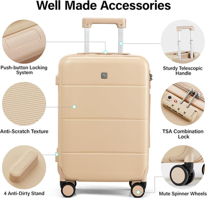 Hanke 3 Piece Luggage Sets with Spinner Wheels, Carry On Luggage Lightweight PC Hard Shell Suitcases TSA Luggage Checked Bag 20/24/28 Inch Luggage(Cuba Sand)