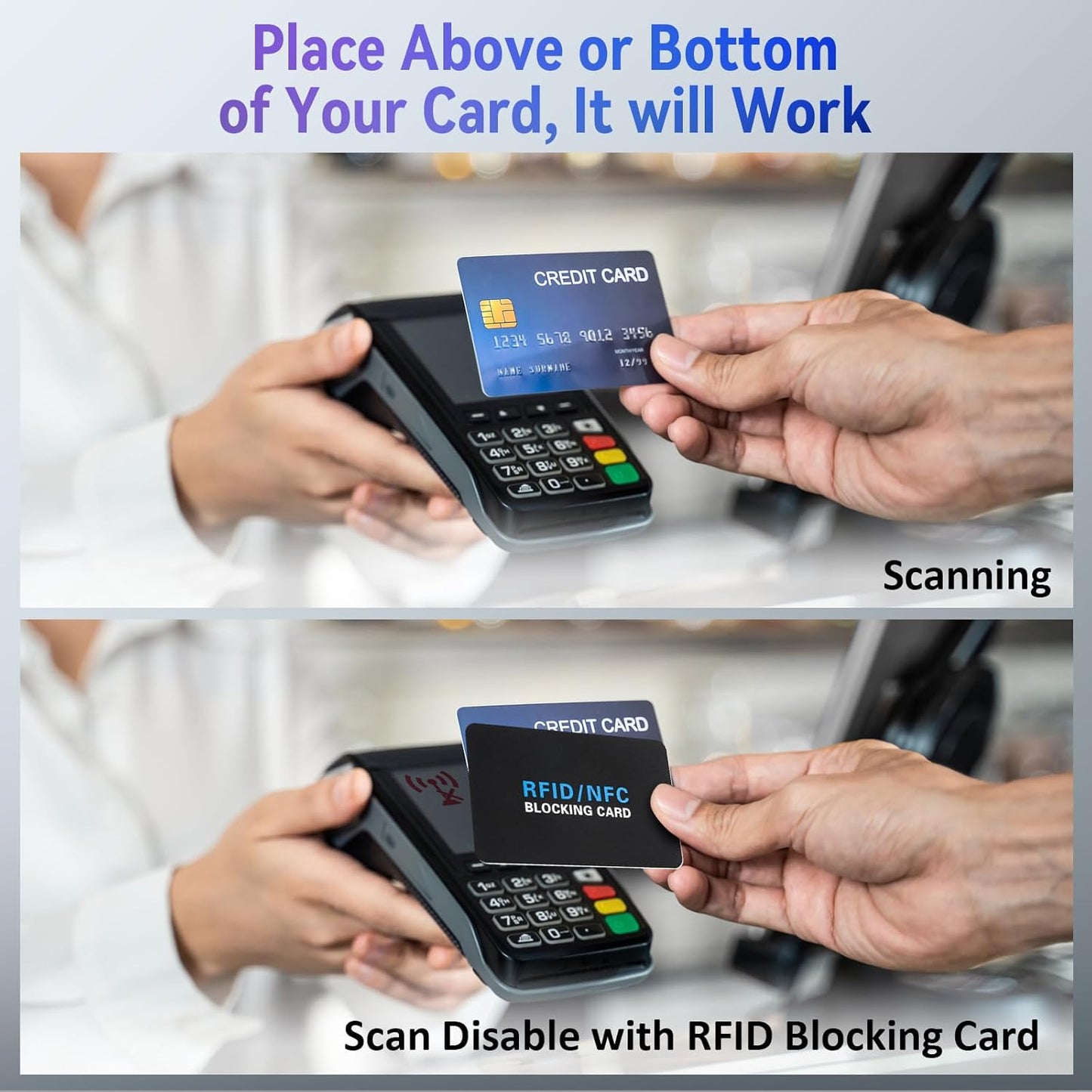 5Pack RFID Blocking Card,Contactless NFC Debit Credit Card Passport Protector blocker,One RFID Card Protects Entire Wallet, without adding bulk Black