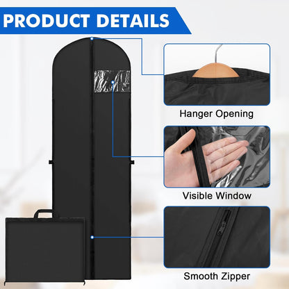 70" Long Garment Bags for Travel Dress, 2 Pack Dress Bags for Gowns, Garment Bag for Long Dress, Closet Wardrobe Bags for Gowns Tuxedos, Black