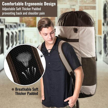 Laundry Bag Backpack, 125L Extra Large Travel Laundry Bags with Shoulder Straps, Adjustable & Extendable Design, Laundry Hamper Bag with 3 Pockets for Laundromat, College, Travel, Camping