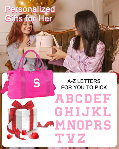 Overnight Bag for Kids Teen Girls Weekender Dance Bag Birthday Graduation Gifts,Initial Travel Duffel Bag Sports Gym Bag Personalized Weekender Bag Carry On Bags Preppy Gifts for Women(Hot Pink, S)