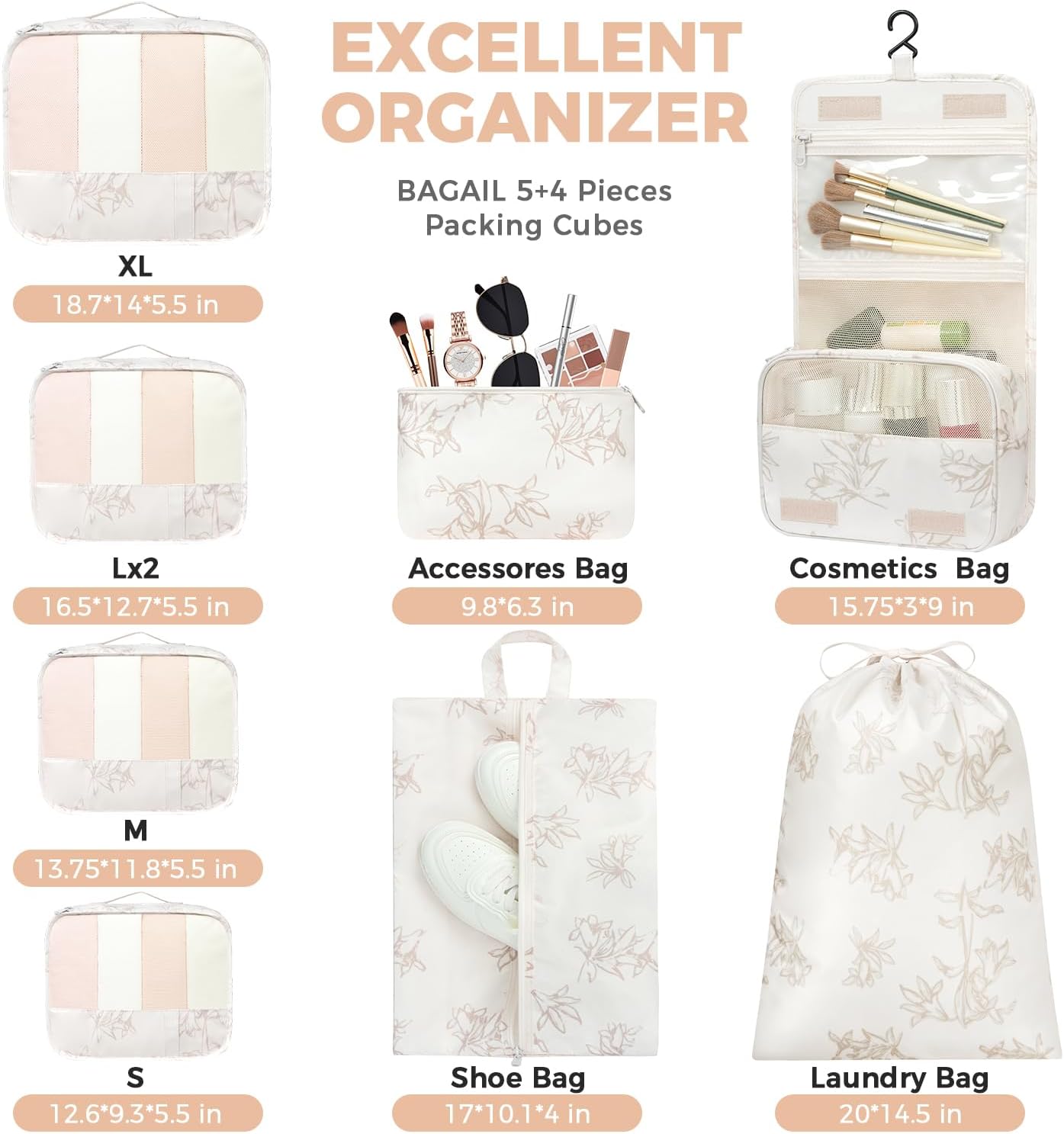 BAGAIL 9 Set Packing Cubes Luggage Packing Organizers for Travel Accessories