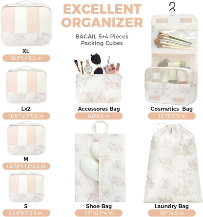 BAGAIL 9 Set Packing Cubes Luggage Packing Organizers for Travel Accessories