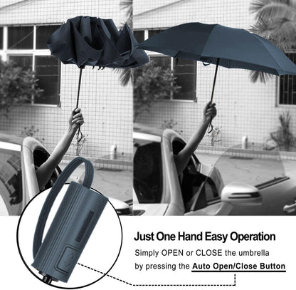 LANBRELLA Compact Reverse Folding Umbrella Auto Windproof Travel Umbrella