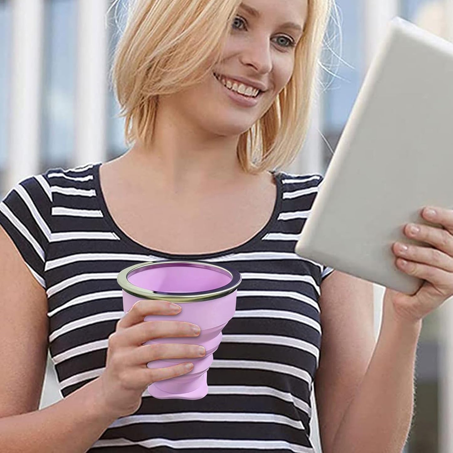 Collapsible Cup Silicone Foldable Cup-Expandable Folding Drinking Reusable Portable Mugs-Cups For Travel, Camping, Hiking, Picnic, Beach, Holiday Vacation, Outdoor Sports Light Purple