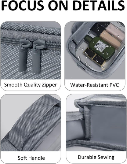 Moyad TSA Approved Clear Toiletry Bag with Handle, 2 Pack Quart Size 3-1-1 Liquids Pouch for Travel, Transparent Makeup & Cosmetic Organizer for Women Men, Grey
