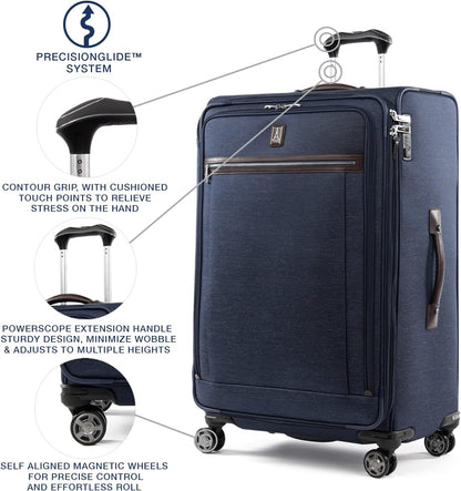 Travelpro Platinum Elite Softside Expandable Checked Luggage, 8 Wheel Spinner Large Suitcase, TSA Lock, Men and Women, True Navy Blue, Checked Large 29-Inch