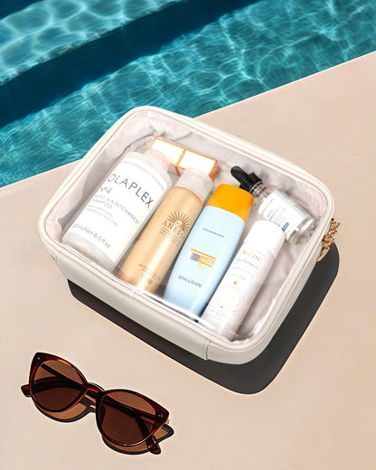 KOTORA TSA Approved Toiletry Bag with Mini Clear Makeup Bag PVC Cosmetic Bags for Women and Men, Carry on Airport Airline Compliant Bag Car Accessories for Women Her (1B White)