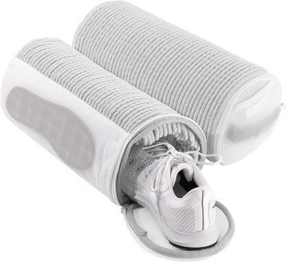Shoe Washing Machine Bag with 2 Mesh Pockets, One-Step Shoe Laundry Bag for Wash Laces, Insoles & Socks, Reusable Sneaker Cleaning Bag Invisible Zipper for Washer Dryer Safe (2Pcs Grey)