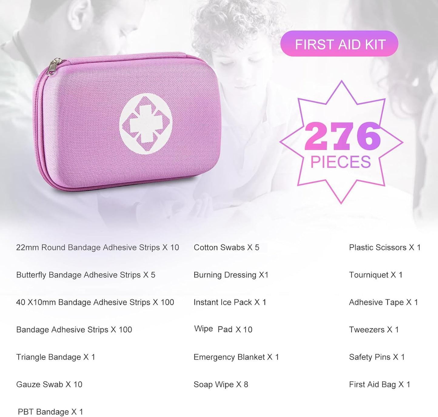 277PCS Compact Emergency First Aid Kit for Car Business Travel Size Backpacking Gear Bag Camping Essentials Survival Kit Supplies for Road Trips, Hiking, Outdoor Play Pink AMORNING