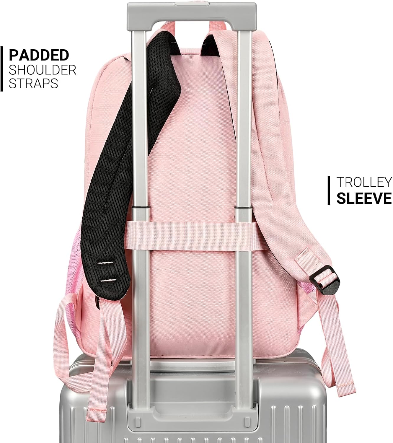 ZORFIN 26L Backpack for College, and Travel: Water Resistant Bookbag - Pink