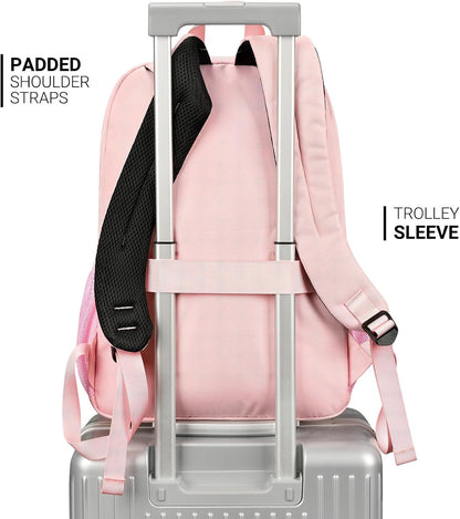 ZORFIN 26L Backpack for College, and Travel: Water Resistant Bookbag - Pink