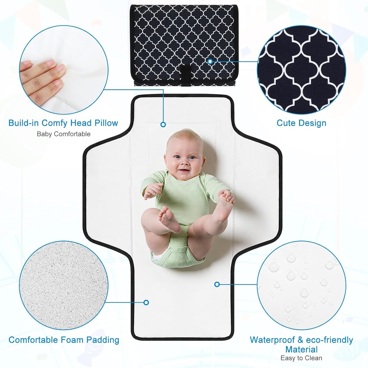 Accmor Portable Diaper Changing Pad, Waterproof Baby Changing Mat, Foldable Travel Diaper Changing Pads for Baby