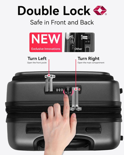 LUGGEX Carry On Luggage 22x14x9 Airline Approved, Expandable Polycarbonate Suitcase with Front Pocket (Light White, 20 Inch, 36.1L)