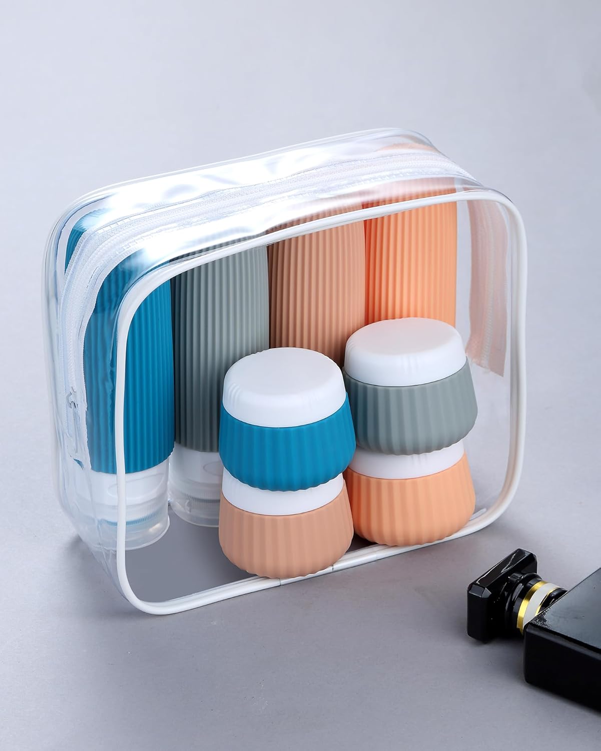 Travel Bottles for Toiletries 8 Pack, Tsa Approved Travel Size Toiletries 3 oz, Travel Containers for Toiletries, with Clear Bag, Leak Proof Silicone Squeezable Travel Essentials Creams Jars
