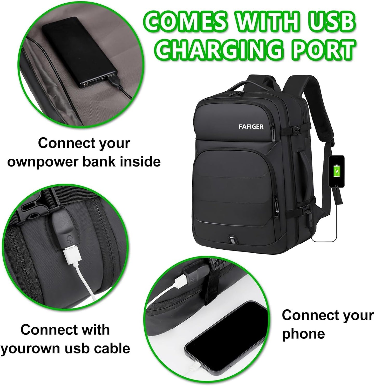 Travel Backpack for Men & Women - 40L Expandable Carry-On Backpack, TSA Approved 16 Inch Laptop, Weekend Outdoor Essentials, Airline Flight Approved, Black