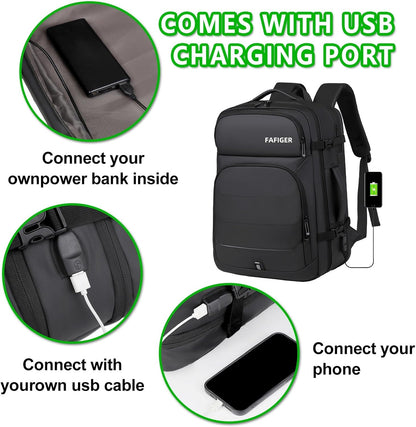 Travel Backpack for Men & Women - 40L Expandable Carry-On Backpack, TSA Approved 16 Inch Laptop, Weekend Outdoor Essentials, Airline Flight Approved, Black