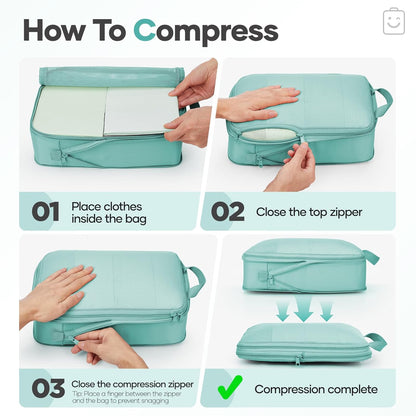 Veken 11 Set Compression Packing Cubes for Travel Essentials,Compressible Expandable Large Luggage Suitcase Organizer Bags for Clothing,Durable Space Saver Storage Bags with Toiletry Bags(Blue Green)