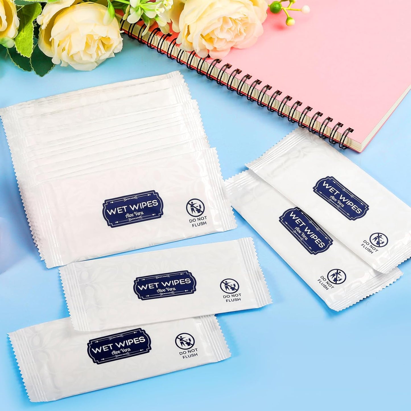 200 Pcs Wet Wipes Individually Wrapped, Aloe Vera Hand Wipe, Disposable Skin Cleansing Wipes, Travel Size Wipes Bulk for Hands, Butt, Daily Use, Restaurant, Barbecue (200 PCS)