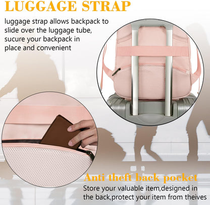 MATEIN 15.6 inch Laptop Backpack, Cute Slim Computer Travel Backpack with USB Port, Carry On Casual Daypack Bag Gifts for Women Teacher Nurse, Pink