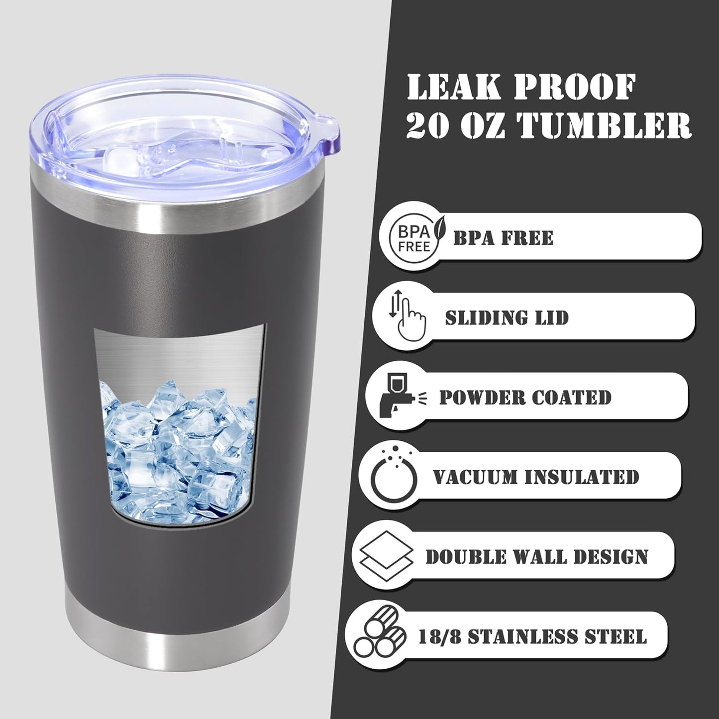 20 oz Tumbler with lid Double Wall Vacuum Insulated Tumblers Stainless Steel Coffee Mug Travel Coffee Tumbler Powder Coated Tumbler Cup Keep Hot&Cold - (Grey 6 Pack)