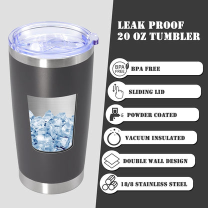 20 oz Tumbler with lid Double Wall Vacuum Insulated Tumblers Stainless Steel Coffee Mug Travel Coffee Tumbler Powder Coated Tumbler Cup Keep Hot&Cold - (Grey 6 Pack)
