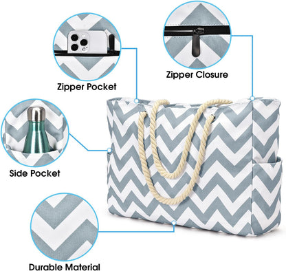 Becokan Beach Bags for Women Large Waterproof Beach Tote Bag Zipper Beach Bags Waterproof Sandproof Swim Pool Bag Large Tote