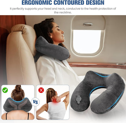 Rewondah Inflatable Travel Pillow for Sleeping Airplane - Inflatable Neck Pillow for Traveling on Plane with Washable Cover, Blow up Neck Travel Pillow for Airplanes, Cars - Portable and Comfortable