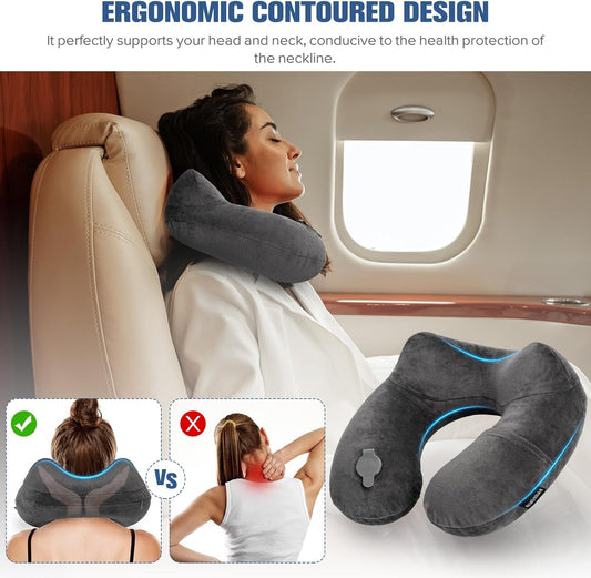 Rewondah Inflatable Travel Pillow for Sleeping Airplane - Inflatable Neck Pillow for Traveling on Plane with Washable Cover, Blow up Neck Travel Pillow for Airplanes, Cars - Portable and Comfortable
