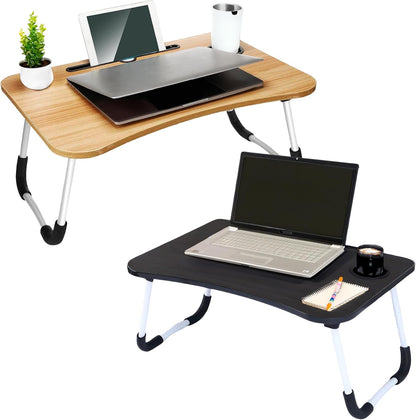 2-Pack Large Lap Desk for Bed & Sofa with Cup Holder & Foldable Legs Laptop Table, Breakfast Serving Tray, Tablet Phone Groove, Foldable Legs