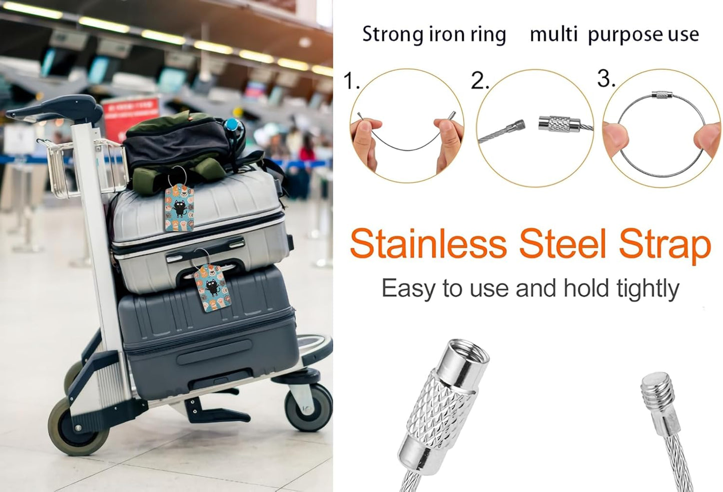 2 Pack Luggage Tags for suitcases Cute Cat Luggage Tag, Leather Stainless Steel Loop Label Tag for Men Women Travel Bag Suitcase(cat Claws)