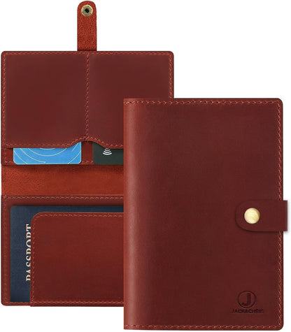Jack&Chris Genuine Leather Passport Holder For Travel, RFID Blocking Handmade Passport Holder with Card Case Organized & Safe, Quality Travel Essentials for Women and Men for Gifting, Red